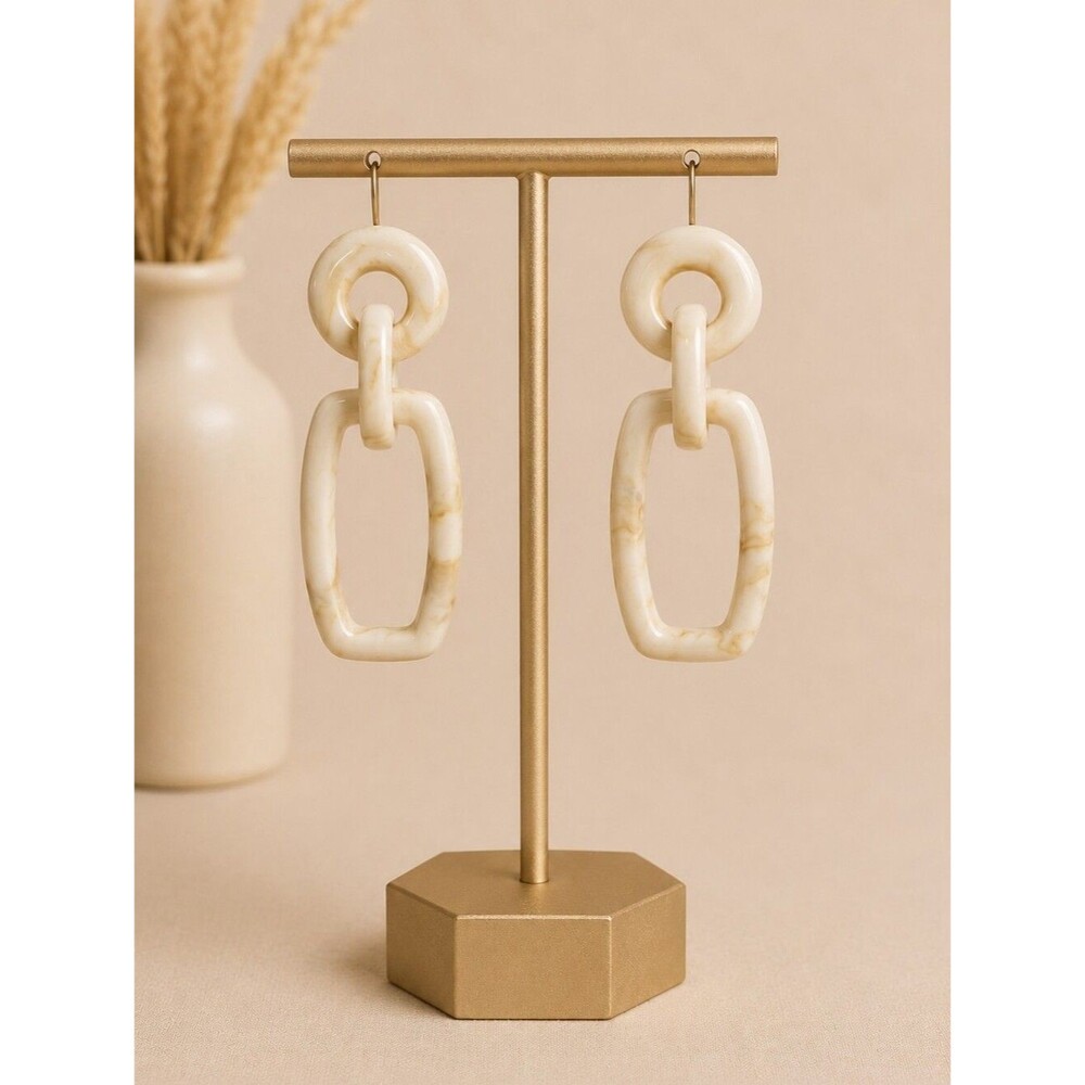 Plunder Design Marbled Ivory/Beige Acrylic Link Earrings - NIP